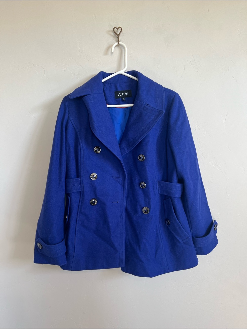 Women’s Violet Fall/Winter Wool Blend Pea Coat Button Front Collared Lined Sz M